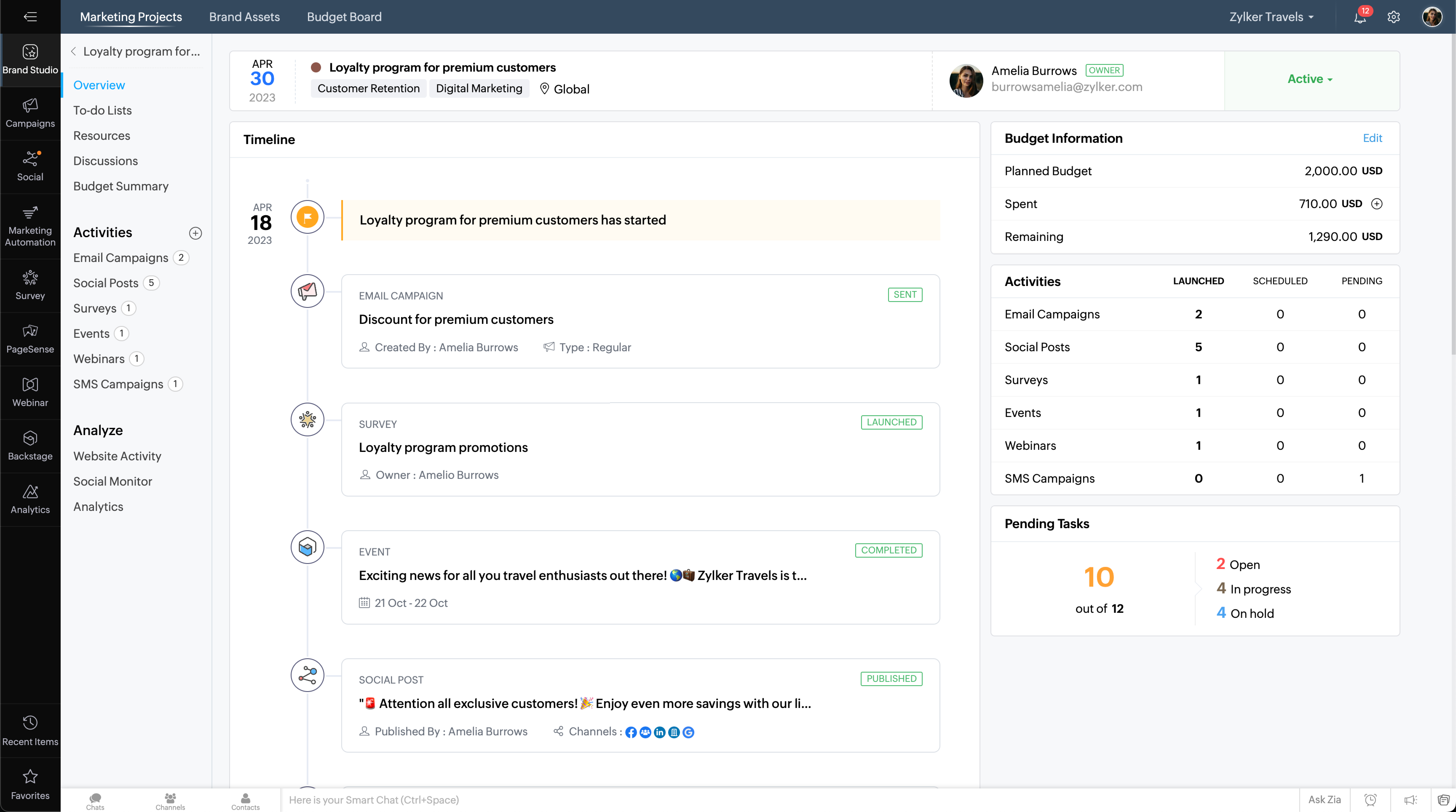 screenshot of Zoho Marketing Plus